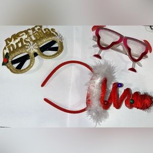 3pc Set of Funny Glasses Accessories & Santa Spiral Headband Hat (Christmas)